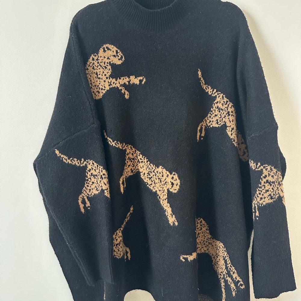 Altar'd State Black Sweater with Gold Leopard Motif- Raven Leopard Sweater - Picture 6 of 8